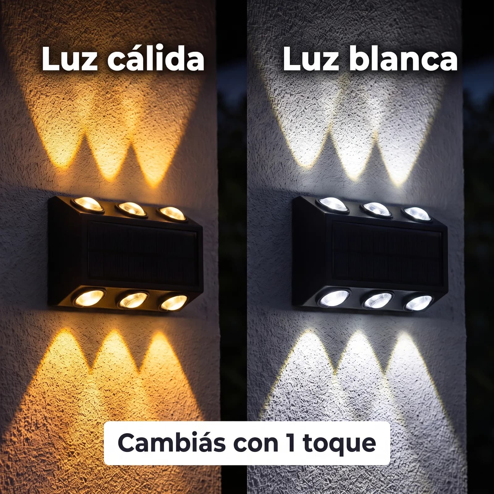 Aplique solar de 6 luces en luz cálida y en luz blanca