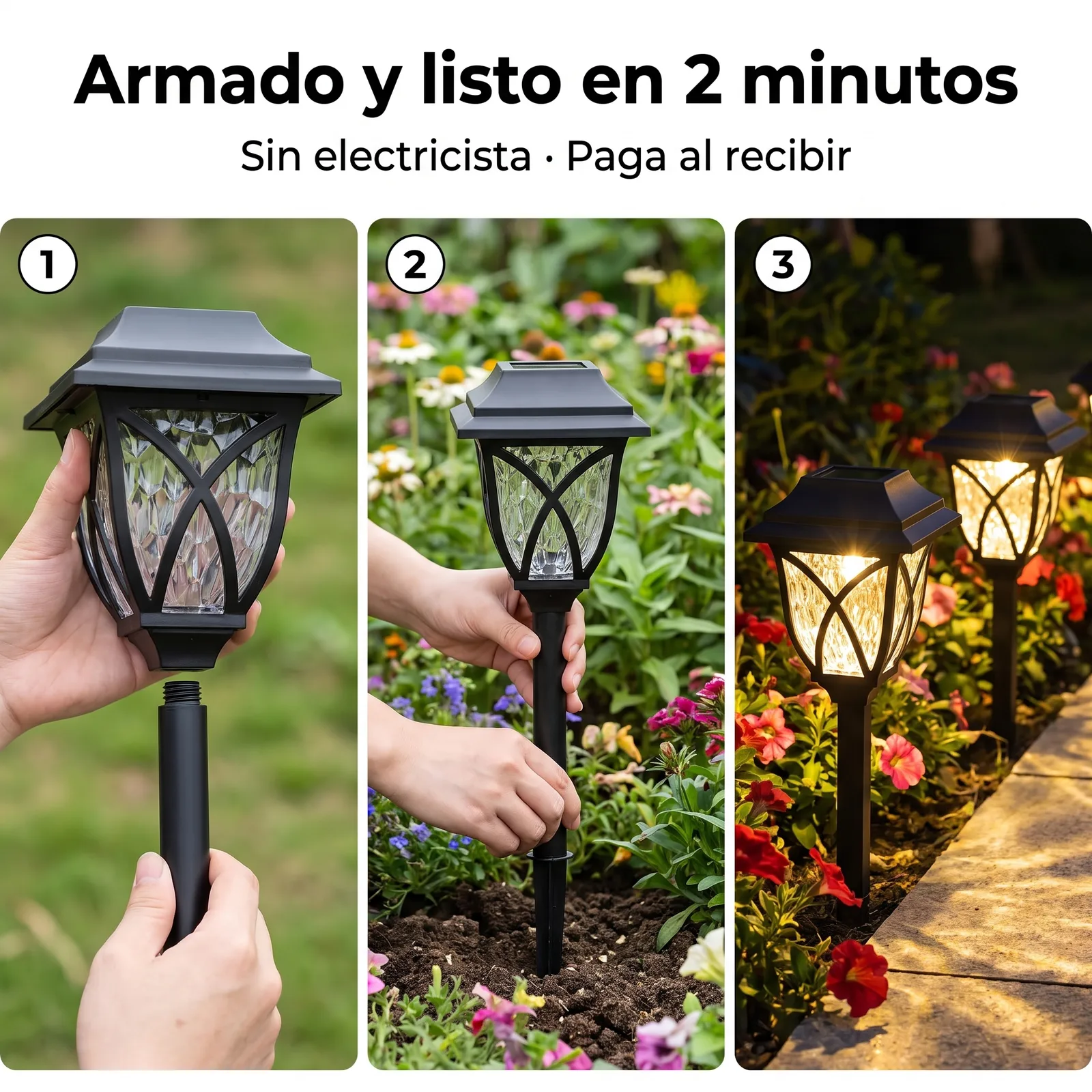 Armado e instalación del farol solar de jardín en tres pasos